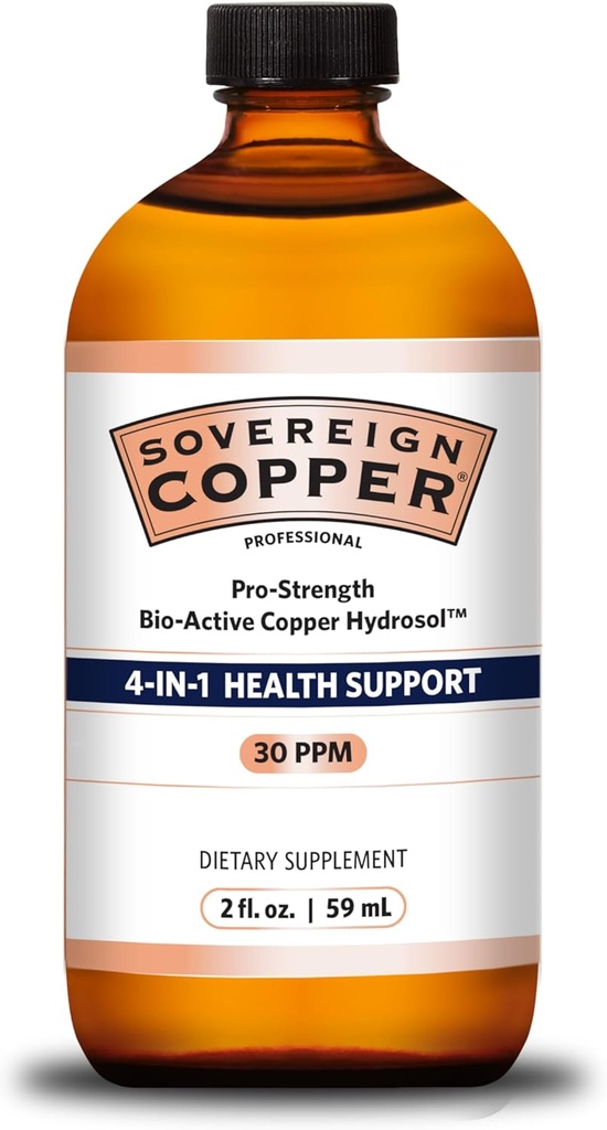 [BRSRAGAHOB4BGYLA] Soberano Pro-Strength Bio-Active Copper Hydrosol - Bioavailable Cobre Suplemento líquido para adultos " Niños con Hidrosol de Plata para el cabello, piel, " uñas, 30ppm - 2 fl oz (59mL)