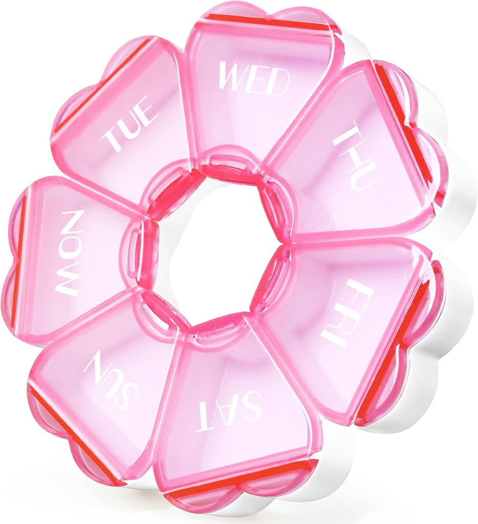 Cute Pill Organizer 7 Day, Color Blocking Weekly Pill Box, Daily Medicine Container with Large Compartments for Fish Oils/Vitamins/Medication/Supplements (Pink)