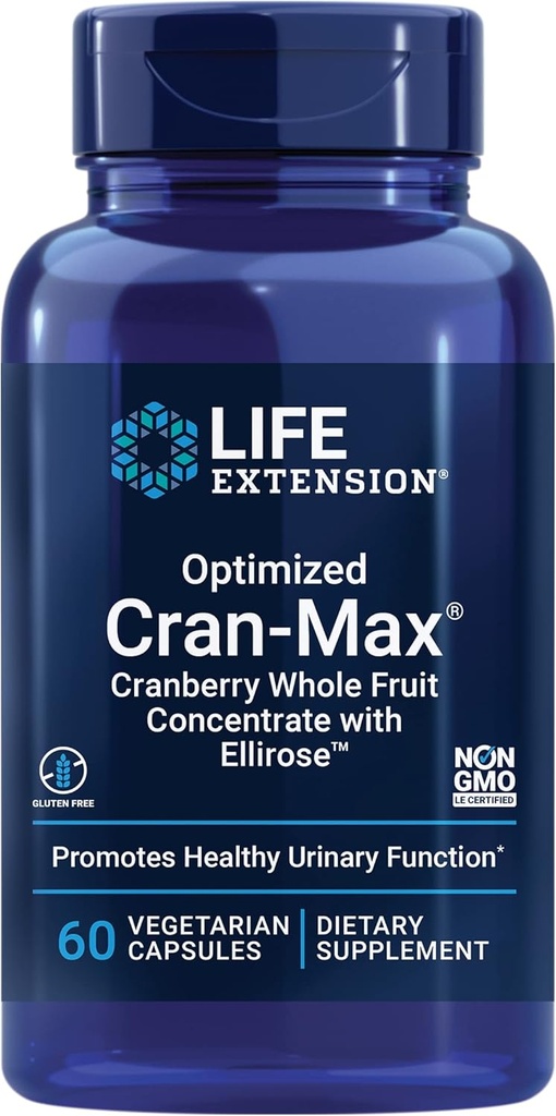 Ampliación de la vida Optimizada Cran-Max®, concentración de fruta entera de arándano con extracto de Hibiscus, mejor en la clase de apoyo para la salud de las hembras, libre de gluten, vegetariana, no GMO, 60 cápsulas