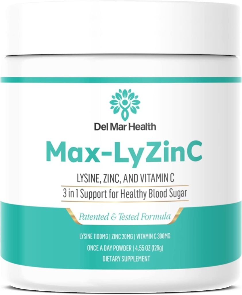 [BRSRMHY7OAIBQA3U] Max-LyZinC tóxico L-Lysine 1100 mg + Zinc 6 mg + Vitamina C 100 mg - 3-en-1 Suplemento para mantener el azúcar en la sangre Ya en el rango saludable - Una botella por día