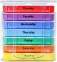 Organizador semanal de píldoras para 1 día 4 veces de suministro, dispensador de píldoras fijas de 7 días Vitaminas Containers (Rainbow)