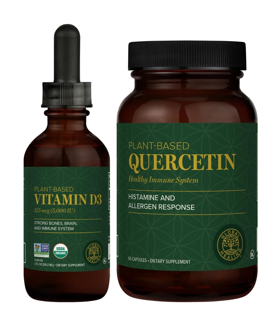 Global Healing Center - Vitamina D3 5000IU &amp; Quercetin 250mg - Apoya Huesos y Sistema Inmunitario, Salud Respiratoria