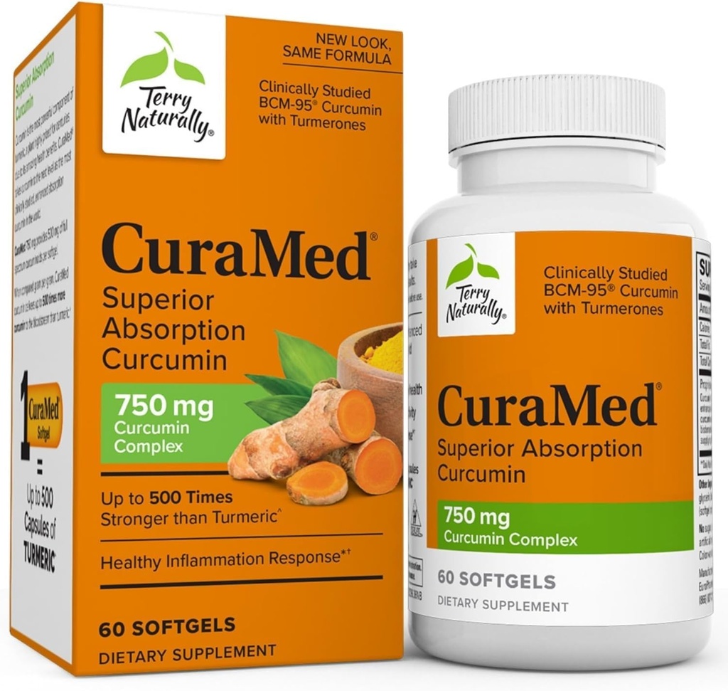 [BRSWIGT5AQMBC33A] Terry Naturalmente CuraMed 750 mg - 60 Softgels - Absorción Superior BCM-95 Suplemento de la Curcumina, promueve la respuesta saludable de la inflamación - No GMO, libre de gluten, Halal - 60 Servimientos