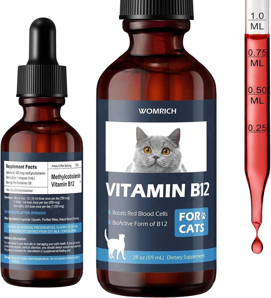 Appetite Stimulant Vitamin B12 for Cats ← Methylcobalamin (Metil B12) ← Tratamiento del EPI en gatos Boost Red Blood Cell Formation, Energy, Nervous System, Treats Pancreatitis  2 fl oz