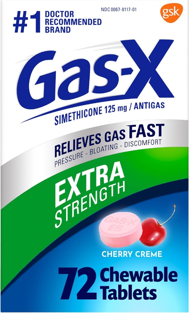 Gas-X Extra Strength Cajas de Alivio de Gas Chewable con Simethicone 125 mg para Bloating Relief, Cherry - 72 Conde