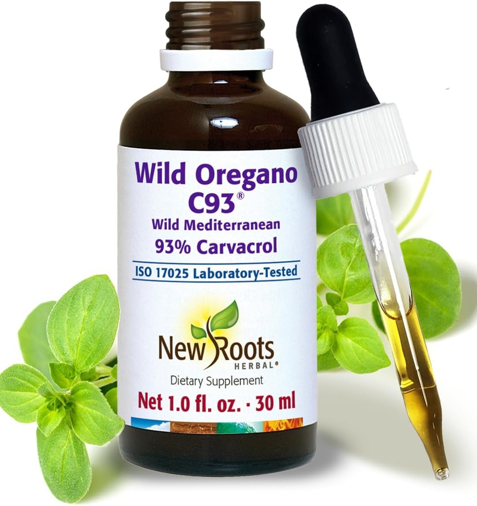 Nuevos Roots ¦ Wild Oregano Oil Liquid Drops with 93% Carvacrol (1 fl oz) Hand-Picked Mediterranean Oregano Oil Extract ← Non-GMO, Vegan, Libre de gluten - 547
