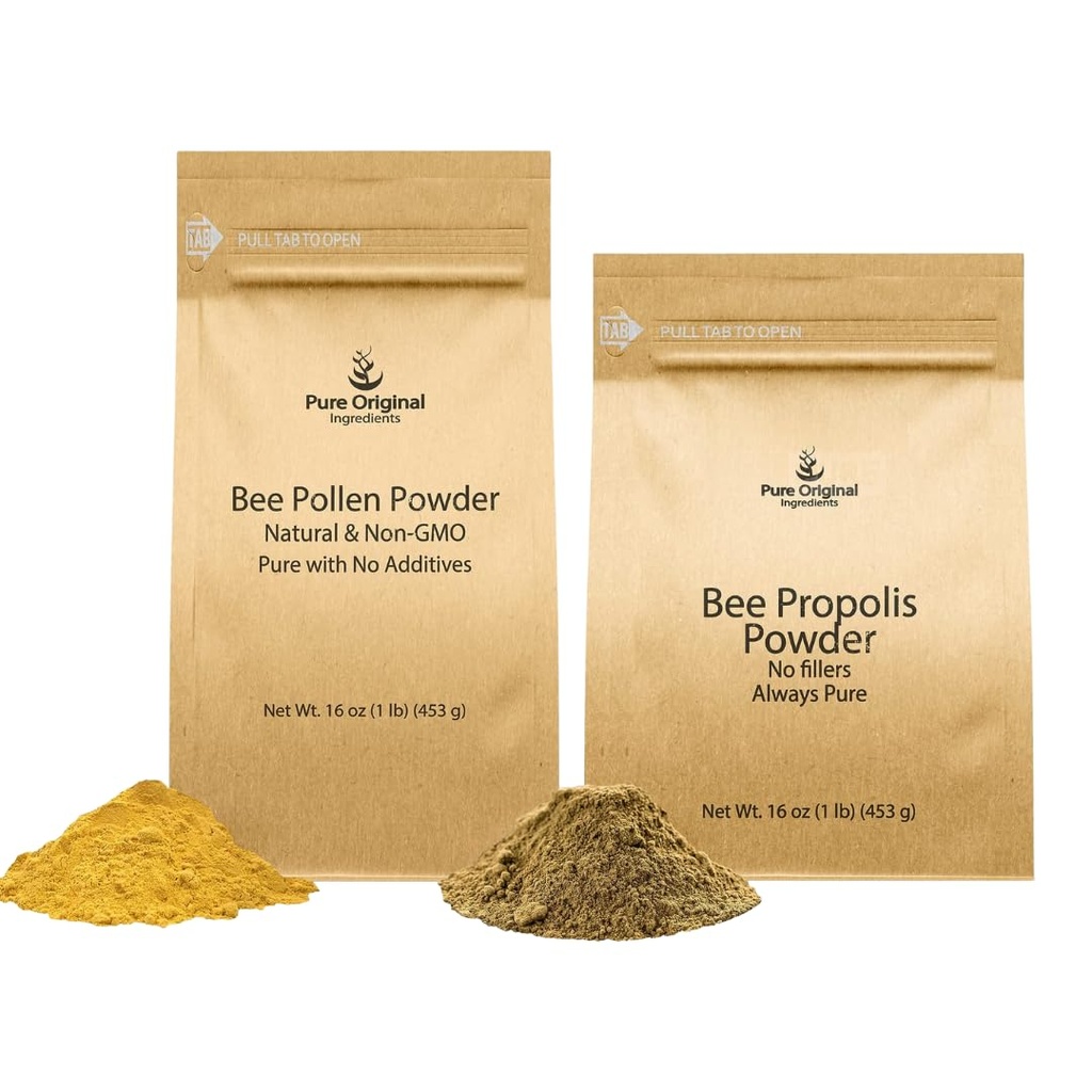 PURE ORIGINAL INGREDIENTS Bee Pollen Powder y Bee Propolis Powder Bundle, 1 lb Cada, No Fillers, Lab Verified