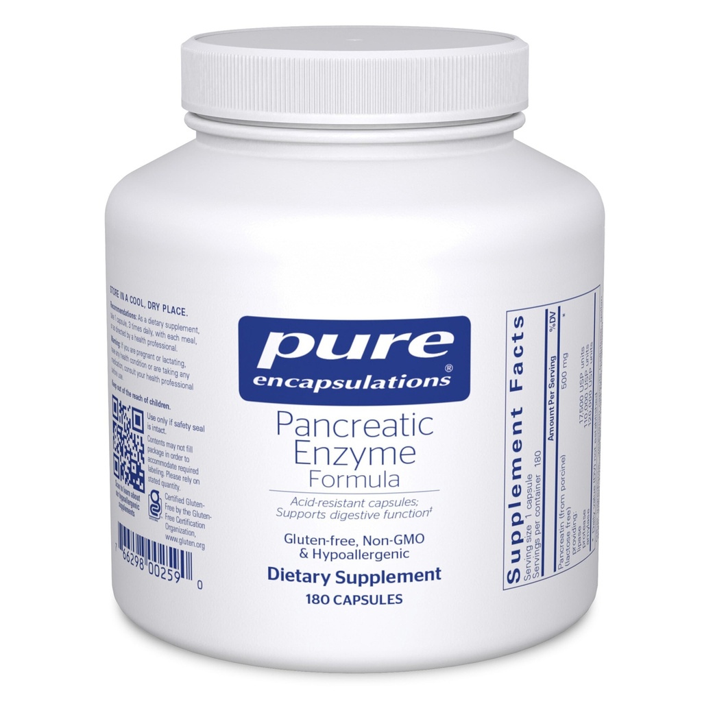 Pure Encapsulations Pancreatic Enzyme Formula - Enzymes Digestivos para la Digestión - Fortalece Gut Health* - Entrega dirigida cápsulas - Gluten Gratis &amp; No GMO - 180 cápsulas
