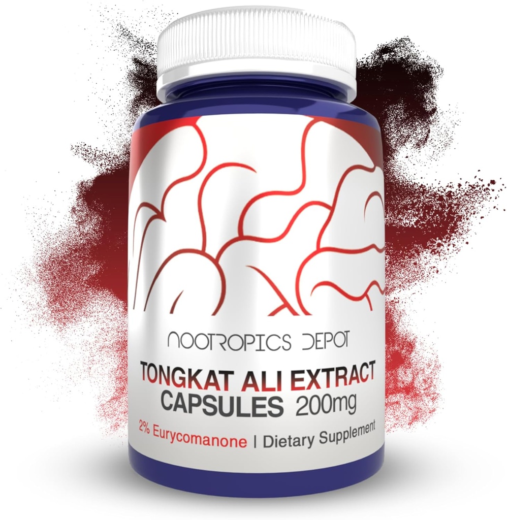 Nootropics Depot Tongkat Ali Extract Capsules ← 200mg Silencio 120 Conde Silencio 2% Eurycomanone by HPTLC ANTE Eurycoma longifolia Extracto de raíz