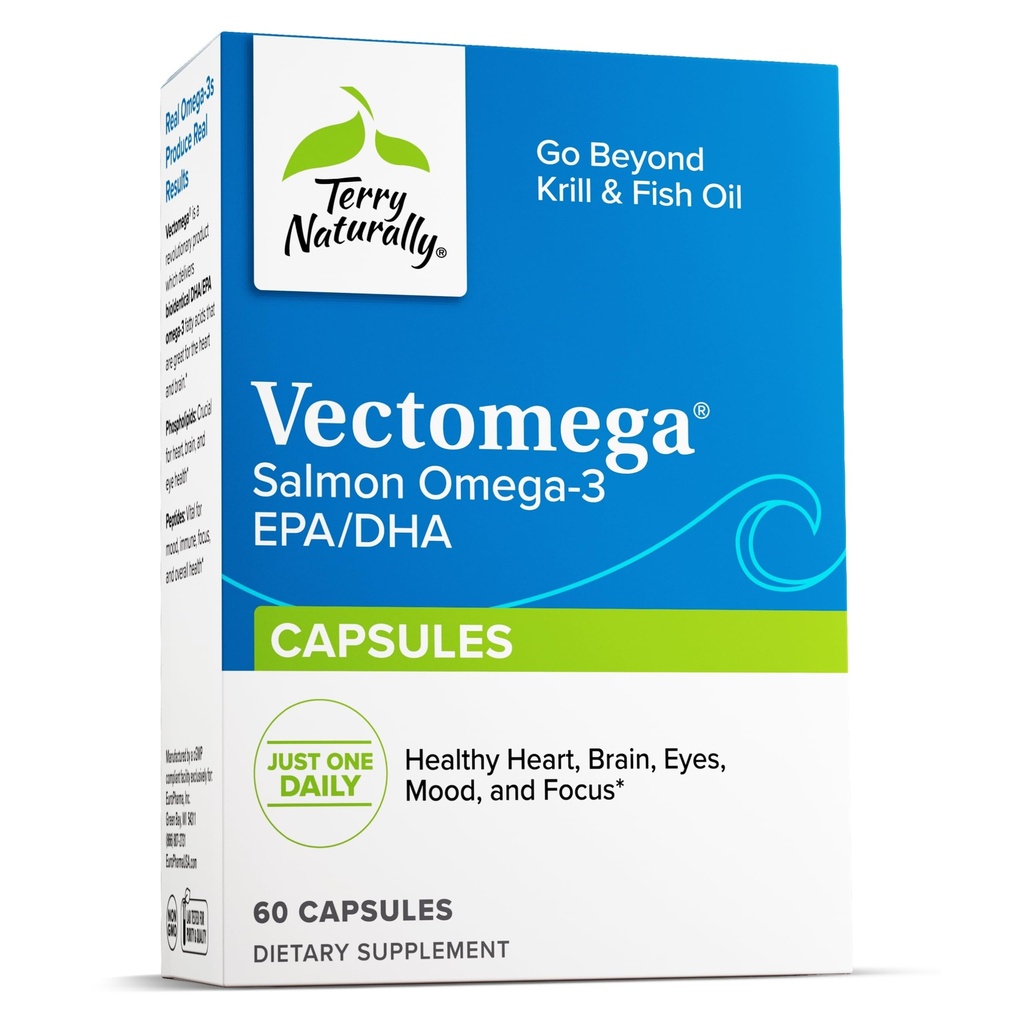 Terry Naturalmente Vectomega - Suplemento dietético con EPA &amp; DHA - Omega-3 Tablas para Cerebro &amp; Heart Health Support - Suplemento nutricional con ácidos grasos esenciales " Peptides - 60 cápsulas