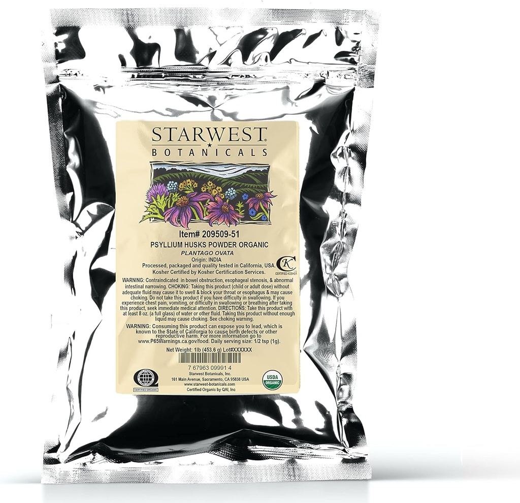 Botánica de Psillium Orgánica Powder, 1 Libra