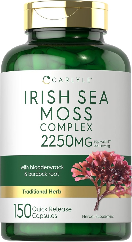 Carlyle Irish Sea Moss Capsules 2250mg ← 150 Cuenta ← Complejo Fórmula con Bladderwrack " Burdock Root ← Non-GMO " Gluten Free