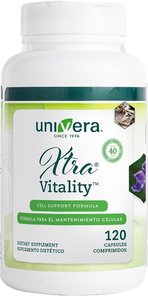 Univera Xtra Vitality - Fórmula de apoyo celular - Extracto de té verde, vitamina B6, extracto de ginseng americano, Ashwagandha, Univestin para la salud conjunta, 120 cápsulas