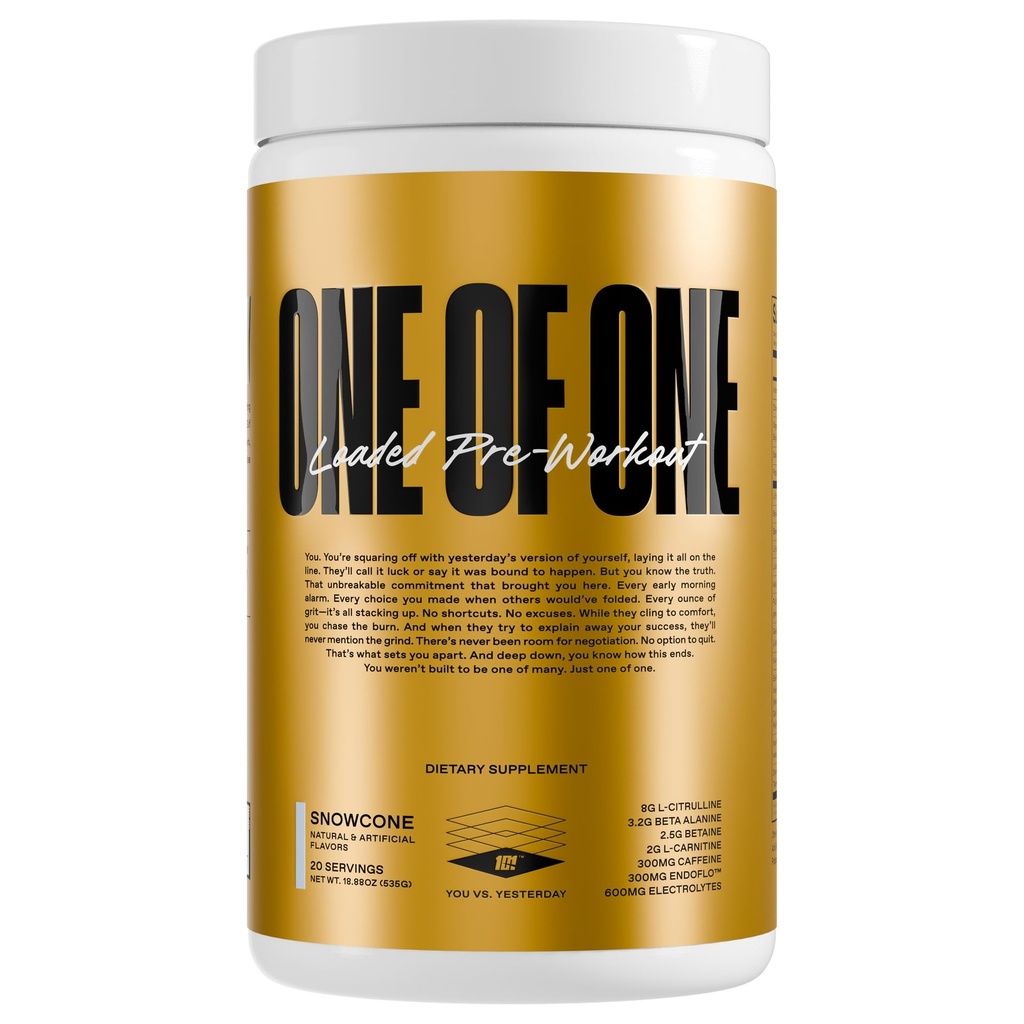 ONE OF ONE Pre-Workout cargado – Energía de alta tecnología, enfoque y resistencia con EndoFloTM, Genius PureTM Alpha GPC, NeuroRushTM, Dynamine®, No Crash, Gluten Free – Snow Cone