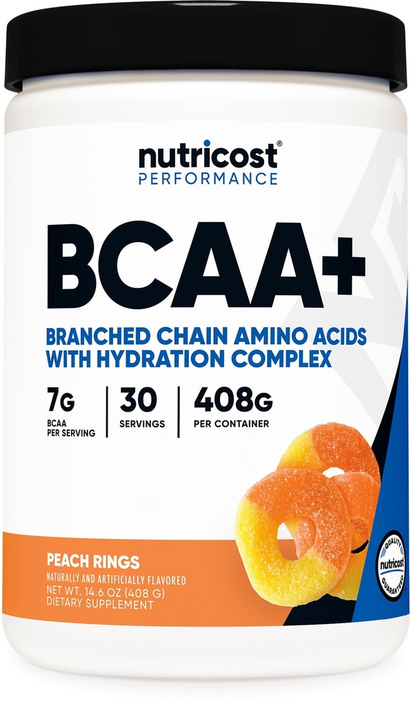 Nutricost BCAA + Hydration Powder (Peach Rings) 30 Servimientos - Aminoácidos de cadena ramificados con complejo de hidratación - Gluten-Free, Non-GMO