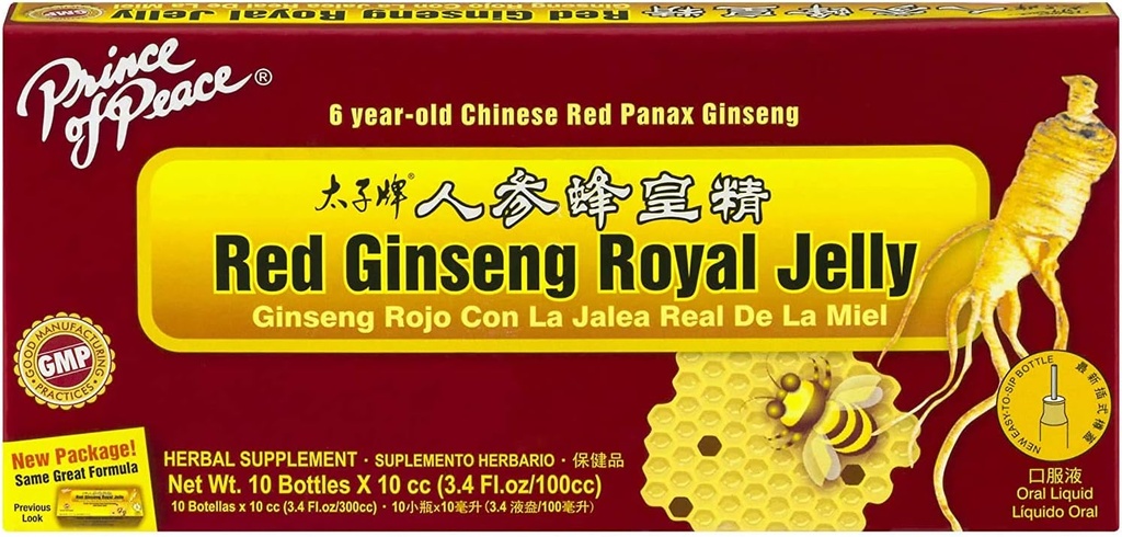 Prince Of Peace Red Ginseng Royal Jelly, 10 Bottles, 0.34 fl. oz. Cada – Suplemento de Boosting de Energía – Ginseng Shots to Go – Apoyo al Sistema de Energía del Cuerpo