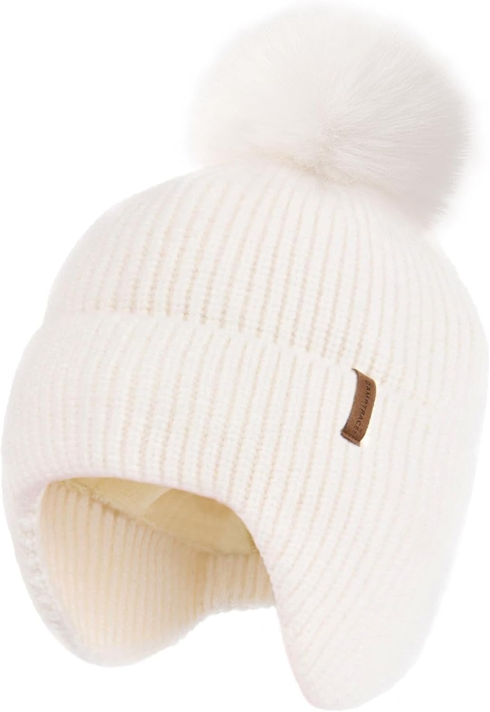 Toddler Bebé Sombrero de Invierno Warm Fleece Sombrero para niños de rodilla forrada con piel de bebé recién nacido pom Pom Beanie Knit Cap Girls Boys