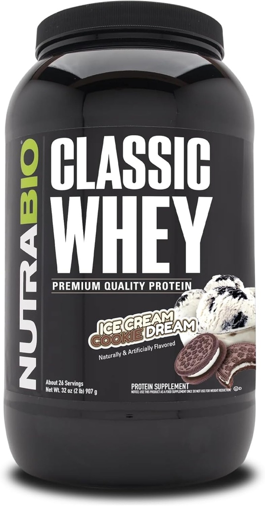 NutraBio Classic Whey Protein Powder- 25G de Protein Per Scoop - Ice Cream Cookie Dream, 2 libras
