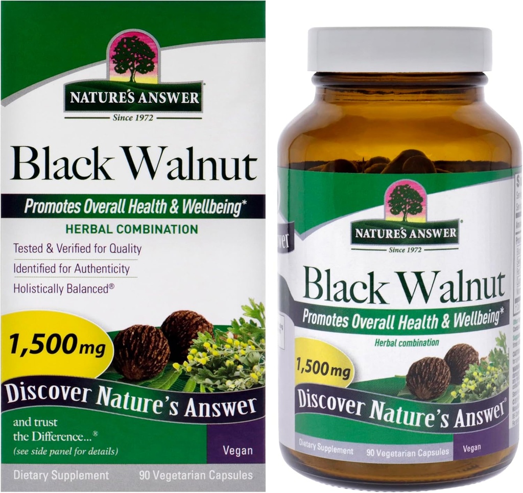 Respuesta de la naturaleza Black Walnut Complex Vegetarian Capsules Powder, 90-Count Black Walnut  tolera Vegan ← Non-GMO Black Walnut Wormwood Silencio Natural Cleanser ← Detoxifier Support