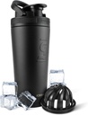 Ice Shaker Acero Insonorizado Botella de Acero Insonorizado Silencio 26oz, Negro TENIDO Frío por 30+ Horas Silencio Copa Insulado con Agitador Twist-on ← Botella libre de olor para Protein Shakes, Agua, Smoothies, Cocktails