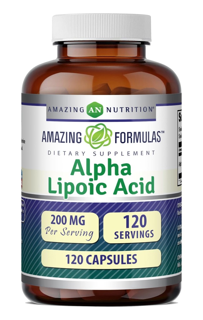 Fórmulas increíbles Ácido Lipoico alfa TENIDO 200 Mg Suplemento Aminoácidos TENIDO Cápsulas Silencio No-OMG ANTE Gluten-Free TEN Made in USA (1 Pack TENIDO 120 Cuenta)