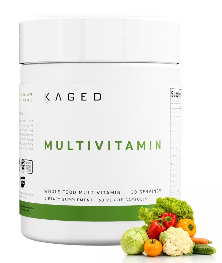 Kaged Multivitamin Capsules ← Alimentos completos Frutas orgánicas " verduras  tolera Plant Based Vegan Multivitamin ← Vitamina C, D, E, B12 Silenciosos Suplementos para Hombres " Mujeres Anterior 30 Sirviendo