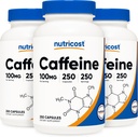 Nutricost Caffeine Pills 100mg Por Serving, 250 Capsules (3 Botellas)