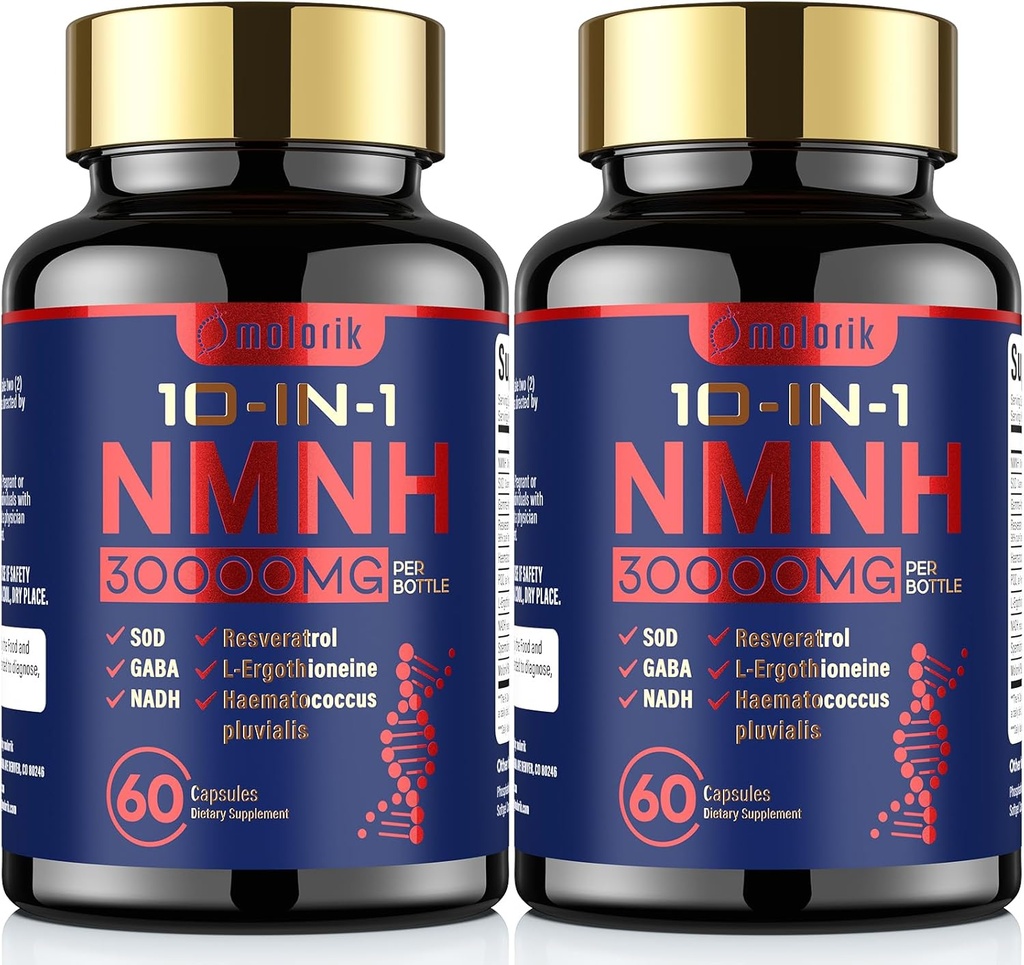 NMNH (Dihidronicotinamide Mononucleotide), 1000mg Por Serving NAD High Purity Supplement Alternative, 120 Capsules Gluten Free, Non-GMO, for Anti-Aging, Energy, Focus - 60 Servings
