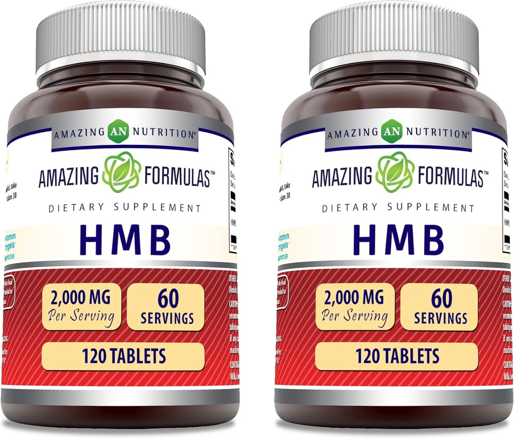 Fórmulas Asombrosas HMB 2000mg por Servir 120 Tablas Suplementarias No-GMO Silencioso Gluten Libre Silencio Made in USA (2 Pack)