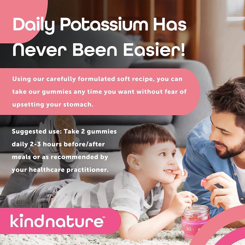 KINDNATURE Potasio " Gummies de magnesio para adultos " niños - Suplemento de potasio 500mg & 1000mg Citrato de magnesio & 400mg Magnesium Glycinate Chewable Gummies