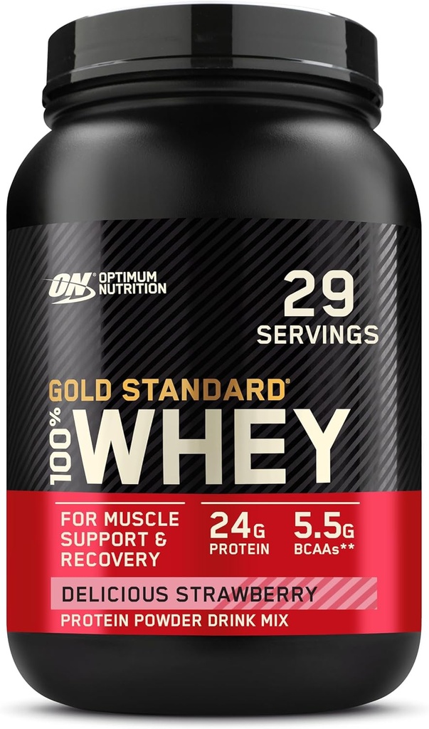Optimum Nutrition Gold Standard 100% Whey Protein Powder, Delicious Strawberry, 2 libras (Packaging May Vary)