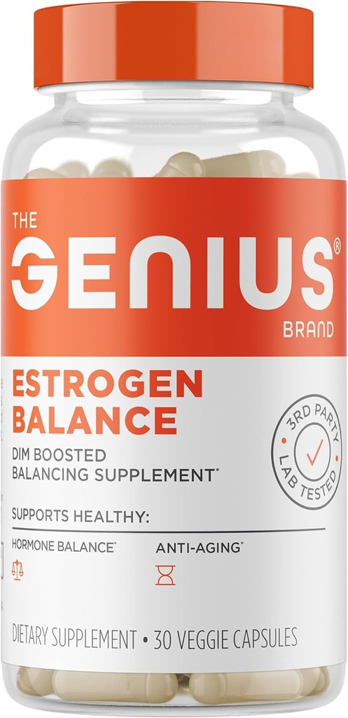 Equilibrio de Estrógeno Genius, Suplemento Dim - Bloqueador para Hombres - Hormonas, Acné hormonal & Menopause - Inhibidor de aromatasa con extracto de semilla de Grape & BioPerine - 30 cápsulas