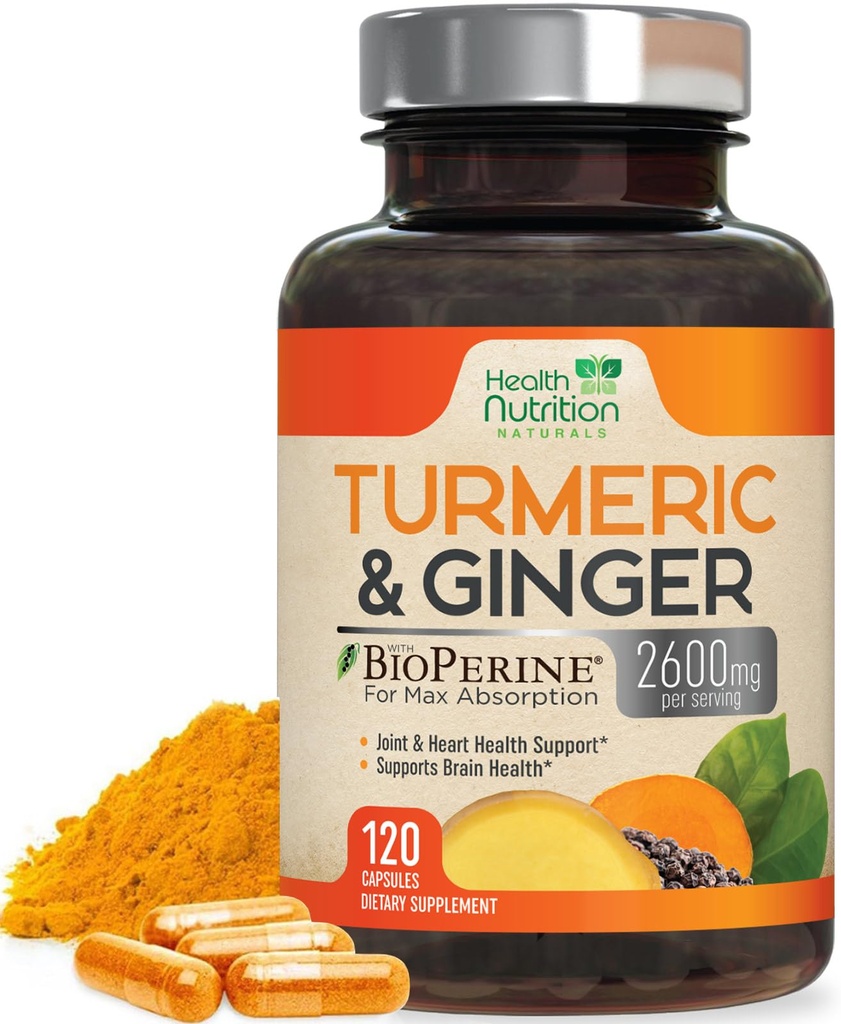 Curcumin Turmeric Suplemento 2600mg - con Ginger ecológico " Turmeric, 95% Curcuminoides, BioPerine Black Pepper for Best Absorption, Nature's Vegan Joint Support, Non-GMO, Bottled in USA - 120 Capsules