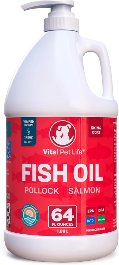 Aceite de pescado para perros - Esquí saludable " Coat, Salmon, Pollock, todo suplemento natural para mascotas, picazón alergia " Defensa de la inflamación, Omega 3 EPA DHA, Brain " Heart Health, 64 oz