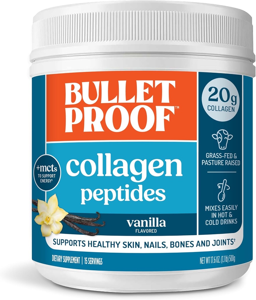 Péptidos de cuello de vainilla impermeable Polvo con aceite MCT, 17.6 onzas, proteína de colágeno de gran tamaño para la piel, los huesos y las articulaciones