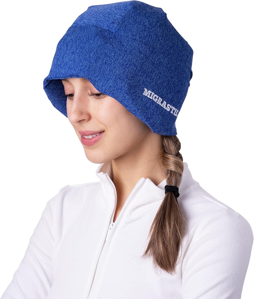 Migrastil MigraFreeze Deluxe Headache & Migraine Sombrero. Capa de gel de refrigeración suave y flexible para hombres & mujeres. Forma Fitting Ice Pack y Head Wrap con Zippered Storage Bag. Confortable, diseño sin dolor.