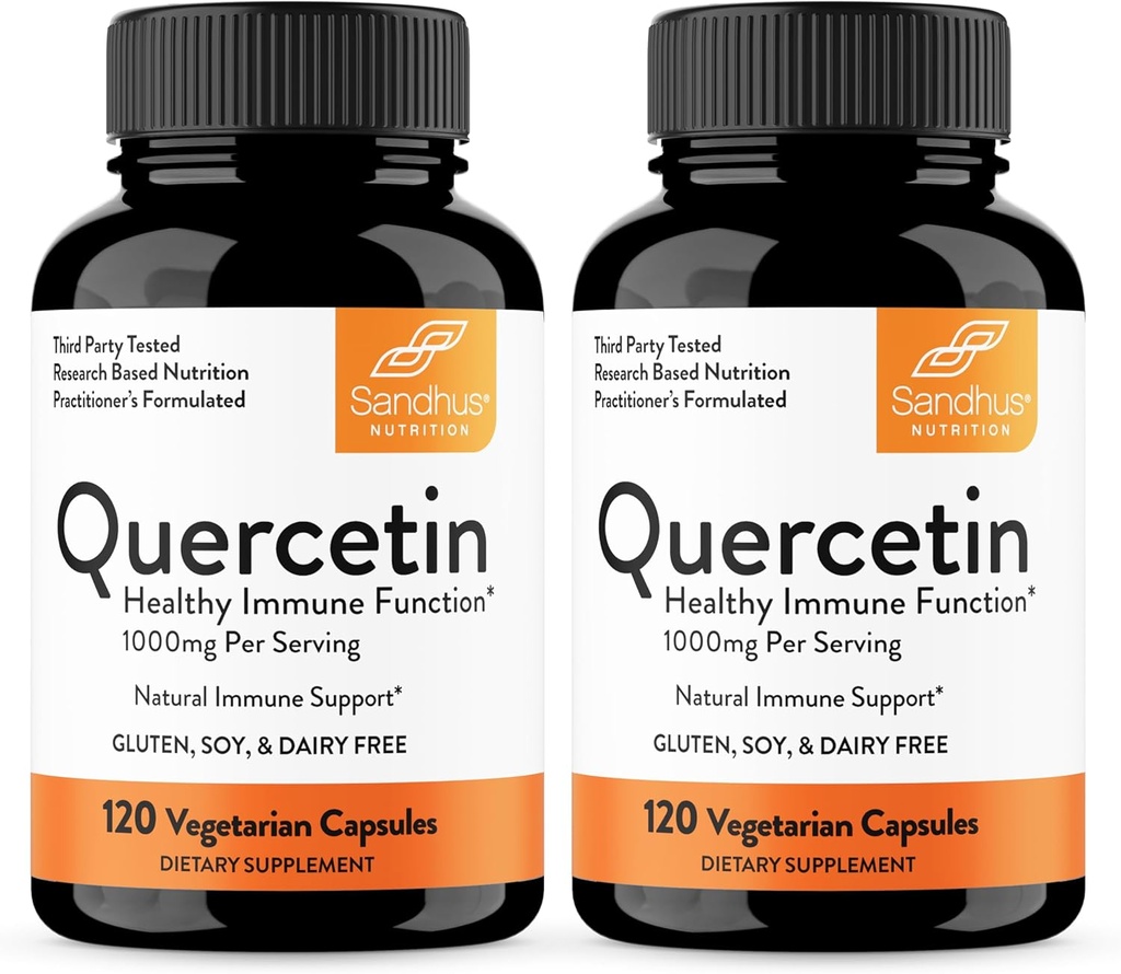 Sandhu's Quercetin Vegetarian Capsules Suplementos 120 Conde (Pack of 2) ← Bioflavonoides para el apoyo inmunitario y la salud respiratoria, alergía estacional Apoyo  Quercitin for Men and Women