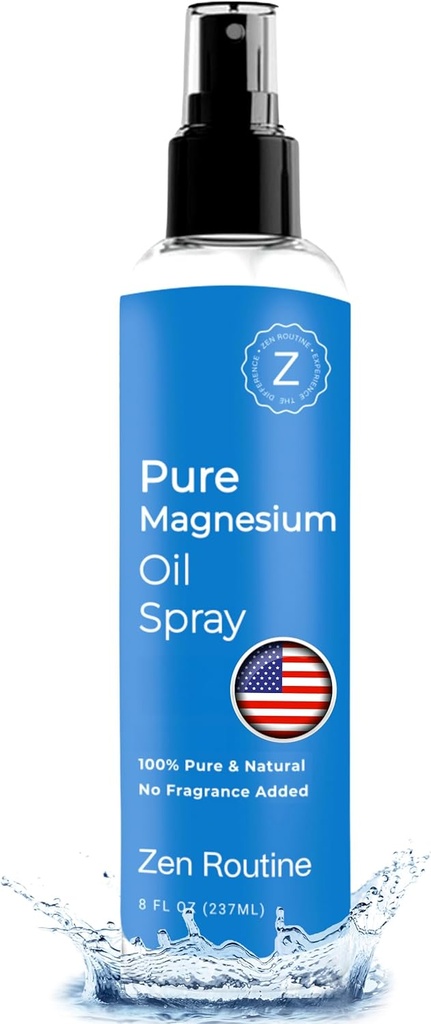 Pulverizador de aceite de magnesio puro – 8oz (Single) – Grado de la USP – Aceite de magnesio para pies, cuerpo, musculosos y calambres de la pierna – Gliceo de magnesio tópico, Aceite de Magnesio, Cloruro de magnesio orgánico – Hecho en EE.UU.