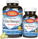 Carlson Elite Omega-3 Gems 1600 mg Omega 3 ácidos grasos incluyendo EPA & DHA - Norwegian, Wild-Caught Sustentably Sourced Fish Oil Suplemento, Omega 3 Fish Oil Capsules Lemon - 90+30 Softgels