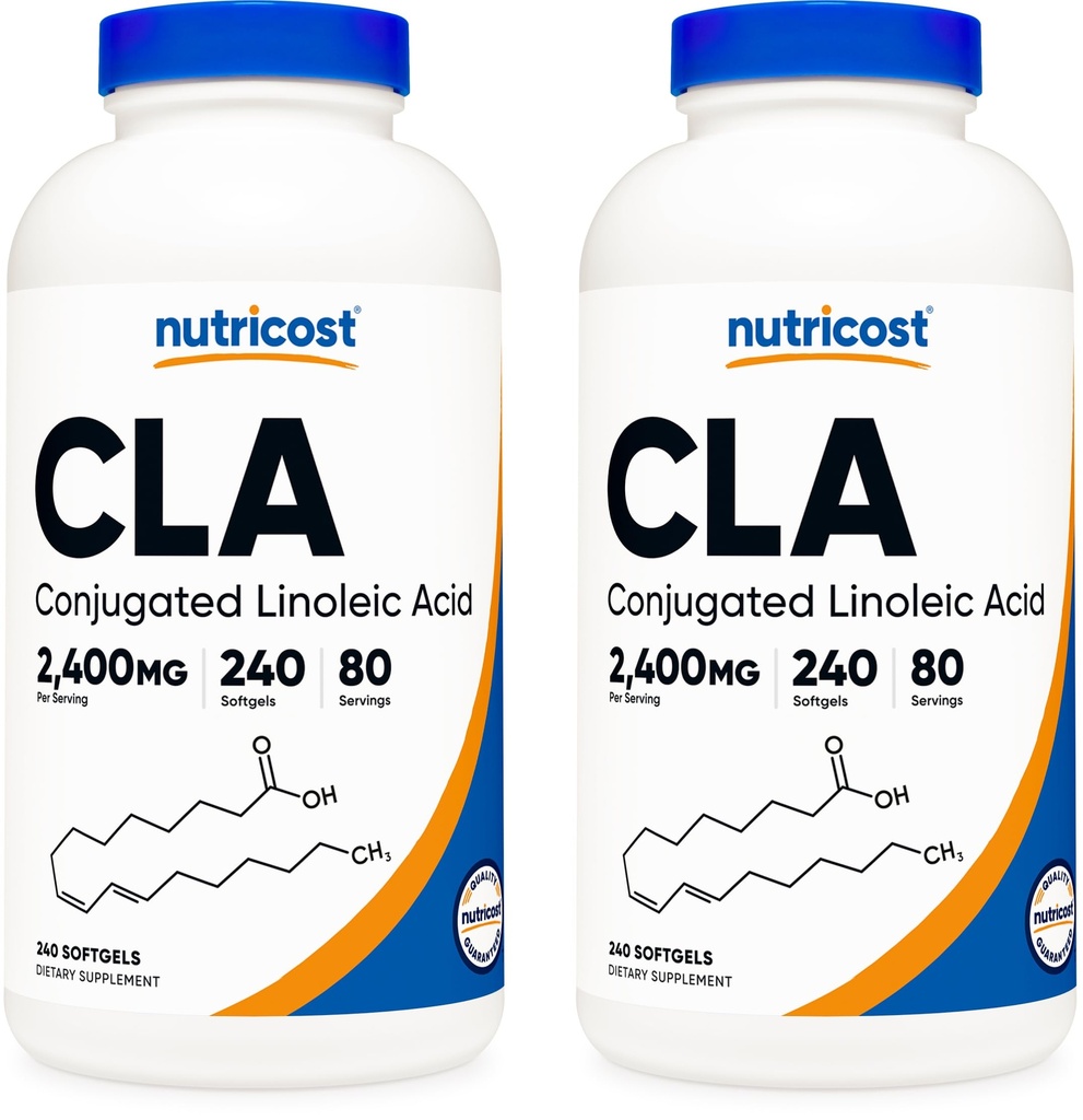 Nutricost CLA (Acido Linoleico Conjugado) 2.400mg, 240 Softgels - Gluten Free, Non-GMO, 800mg Per Softgel (2 Botellas)