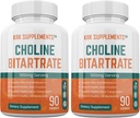 2 Botellas Choline Bitartrate 900mg Por Serving 180 Capsules Total KRK Suplementos