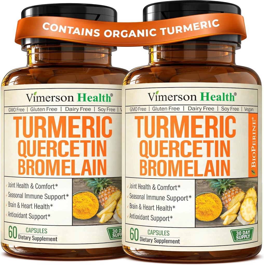 Quercetina con Bromelain Turmeric Curcumin Suplemento – Alivio de Alergia, Soporte Conjunto & Inmuno – Suplemento Turmérico Orgánico con Pepper Negro (Bioperina) – Quercetina 500mg Capsules 2 Pack