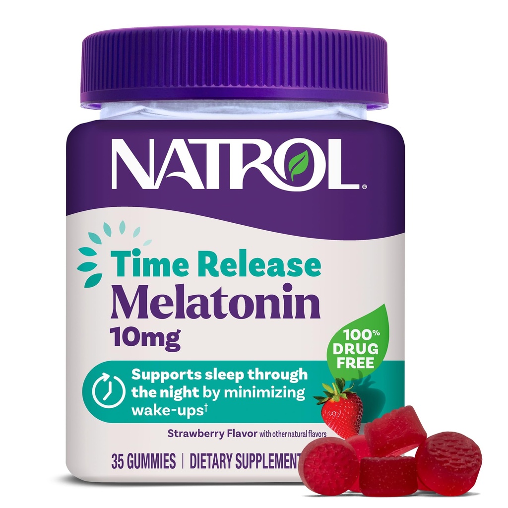 Natrol 10 mg Melatonin Gummies, Time Release Sleep Gummies for Adults, Minimize Wake Ups, Strawberry-Flavored, 35 Conde, 35 Day Supply