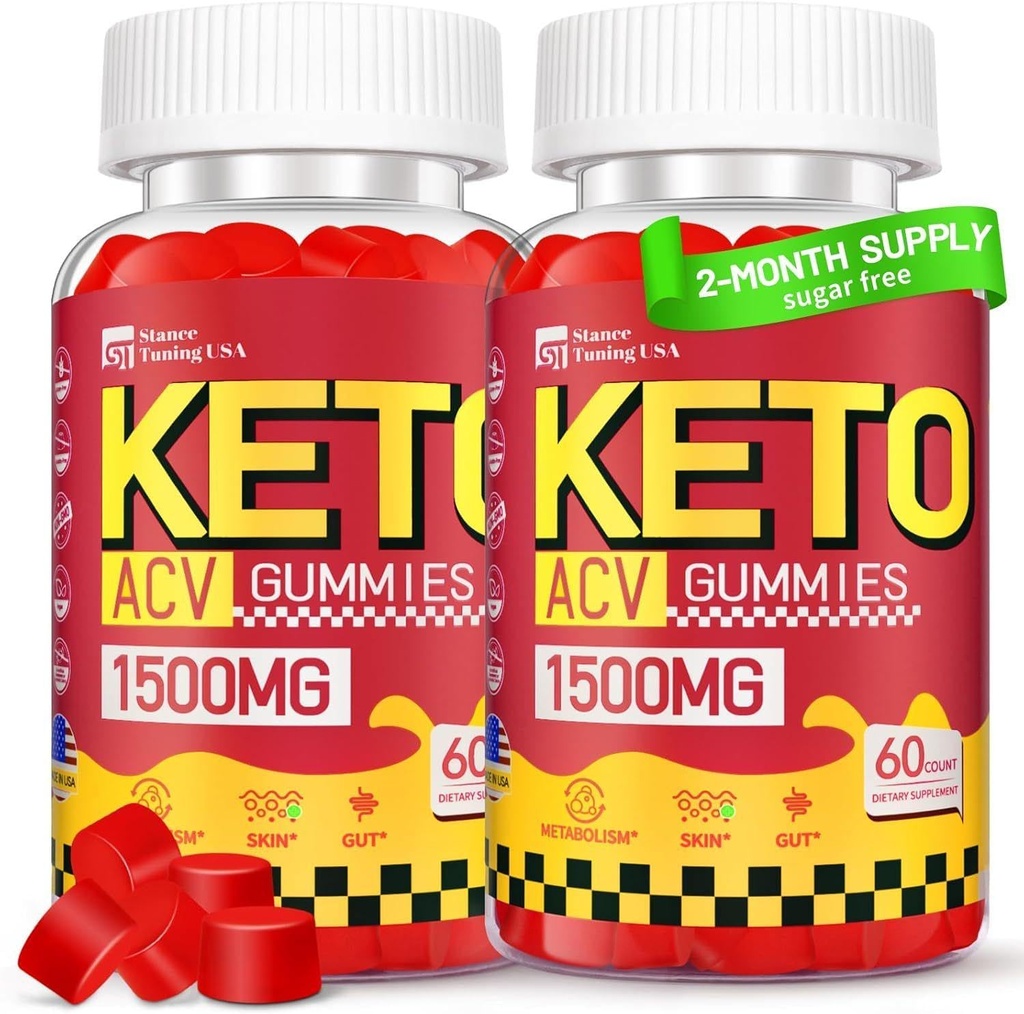 Keto ACV Gummies - 1500MG ACV Keto Gummies for Women Men - Apple Sider Vinegar con Madre, Probióticos, Vitaminas B6 B12 para Gut Digestion - Vegan & No GMO, 2 Pack