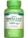La verdad de la naturaleza Triple Omega 3-6-9 Softgels Silencio 3600mg Silencioso 60 Conde  durable Fish, Flax, Borage Oils ← Non-GMO & Gluten Free Supplement