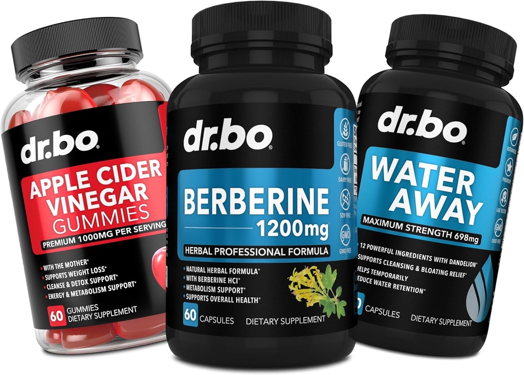 Beberine Suplemento ACV Gummies & Water Away Pills - Berberine HCL Suplemento Asistencia metabólica saludable - ACV Apple Cider Vinegar Gummies Detox, Limpieza, Digestión - Water Pills Diuretics Retención