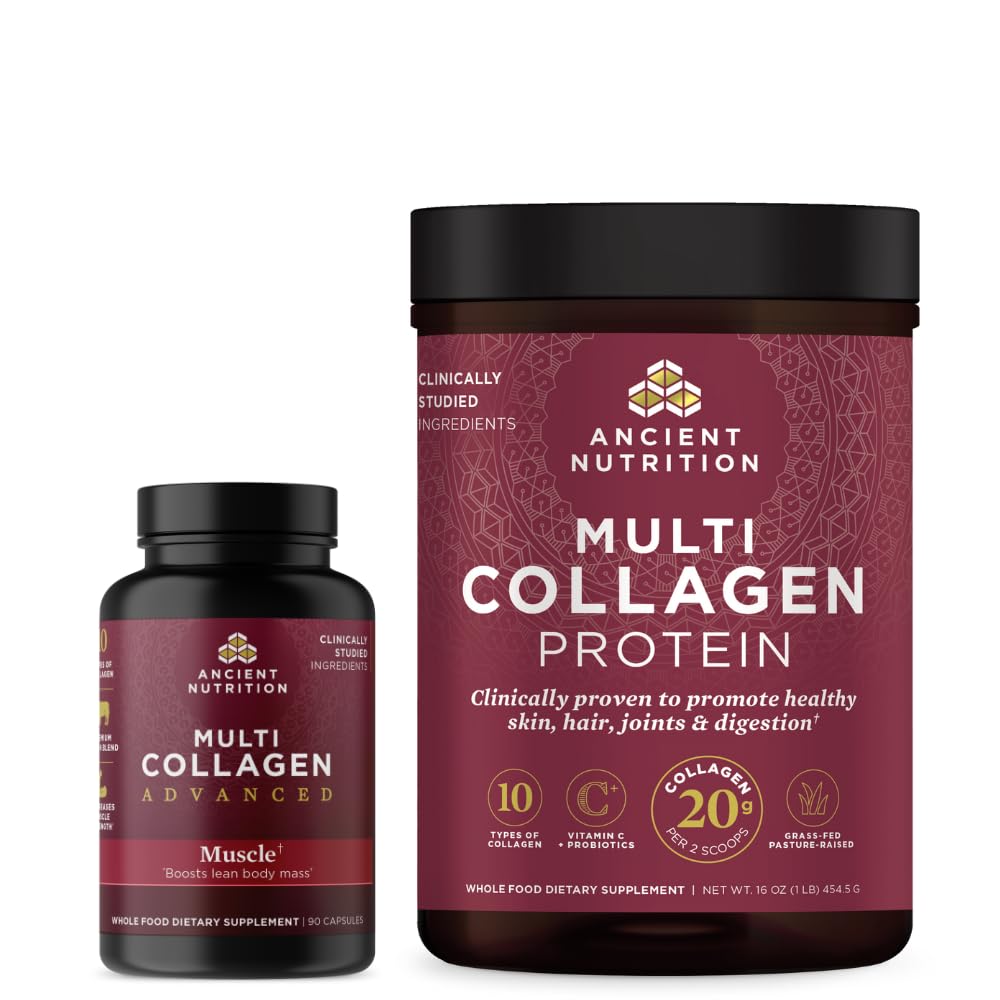 Antigua Nutrición Multi Collagen Capsules avanzados, Muscle, 90 Conde + Multi Collagen Proteína Polvo, Desarrollado, 45 Servimientos