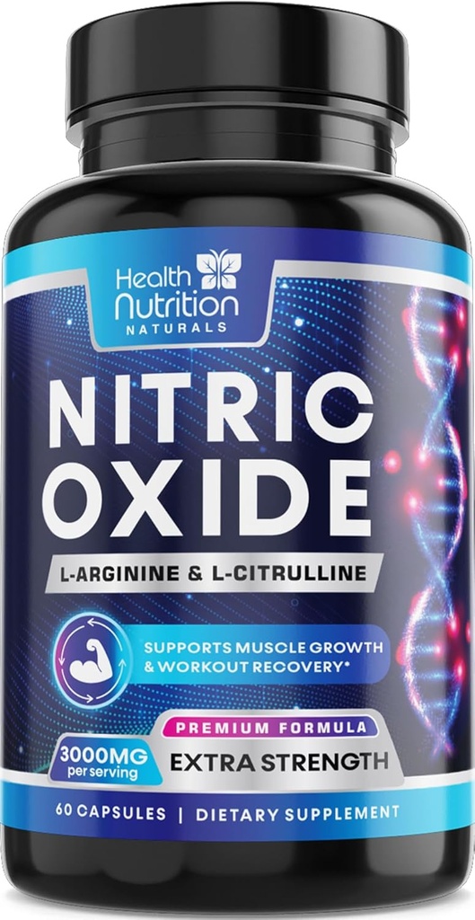 [BRSW2YYEBANWKCQ7] Extra Strength Nitric Oxide Suplemento 3X Strength L Arginine, Citrulline Malate, AAKG, Beta Alanine - Premium Muscle Supporting Nitric Booster - Energía natural y apoyo a la salud cardíaca - 60 cápsulas