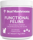 Real Mushrooms Cat Suplemento Polvo – Orgánica Mushroom Blend con Krill Antártico & Ashwagandha – Vitaminas para gatos mayores o gatitos – 2.65 oz Fórmula funcional