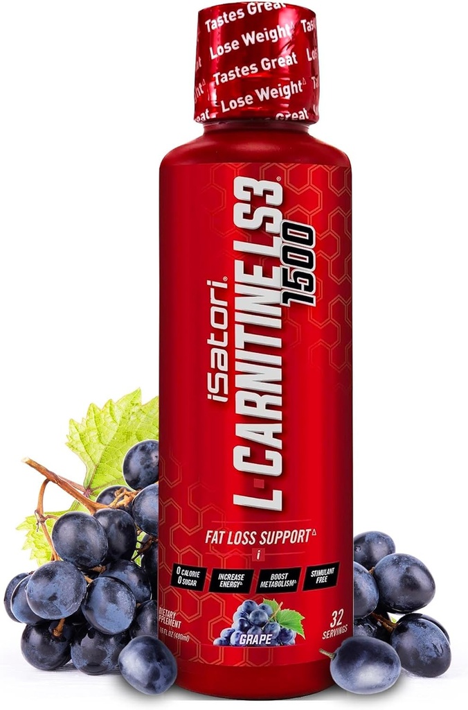 iSatori L-Carnitine LS3 1500, Triple-Blend Liquid L Carnitine Suplemento, con Acetyl " Tartrate, Stimulant Free Energy, Low Calories, Sugar o Gluten, Keto-Friendly, Grape Flavor (32 Servings)